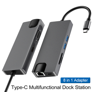 Tipo-C <span class=keywords><strong>HUB</strong></span> Koogold T2601 8 en 1 USB C hubs con 1000M Ethernet VGA USB3.0 PD de carga adaptador HDMI <span class=keywords><strong>para</strong></span> el <span class=keywords><strong>macbook</strong></span> <span class=keywords><strong>pro</strong></span> - Product Image 2
