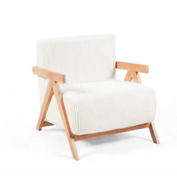 Fauteuil simple nordique en bois massif avec accoudoirs et dossier, en coton-lin doux, pour gîte, hôtel, salon, chaise d'appoint compressée