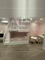 Lit cabane pour enfants, lit en forme de maison, lit thème château de princesse, lit superposé avec rangement pour chambre de filles, personnalisable