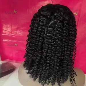 Amara parrucche per capelli umani già realizzate 100 capelli umani hd bob parrucca frontale in pizzo colla meno ricci neri per le donne ricci d'acqua profonda - Product Image 1