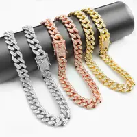 Brillant — collier chaîne à maillons cubain, pour hommes, bijoux Hip-Hop, plaqué or, 14k, 18k,