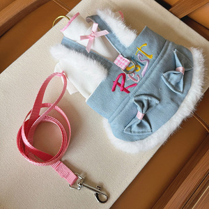 नई शरद ऋतु सर्दियों के कुत्ते के कपड़े पालतू चूने वाले कपड़े कुत्ते धनुष डेनिम स्कर्ट - Product Image 2