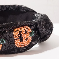 Serre-tête en tissu noué à bord large, style européen et américain, fait main, couleur unie, avec sequins et perles de riz, motif citrouille, style couronne