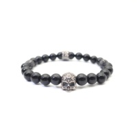 Gothique Crâne Noir Perle Argent Bracelet Perle Naturelle Bracelet Gemme