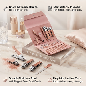 Kit coupe-ongles 16 en 1 en acier inoxydable avec ensemble de toilettage pédicure en cuir outils de soin des ongles à fonction complète ensemble de manucure - Product Image 3