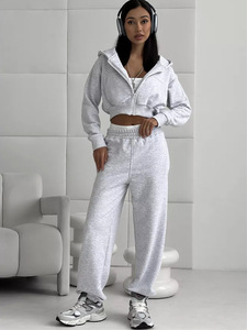 定制两件套运动服套装运动服女装时尚拉链连帽衫和运动裤秋冬两件套慢跑套装 - Product Image 6