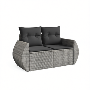 Sofá de Jardín de Ratán Gris de Dos Plazas con Patas Ajustables, Muebles de Exterior de Diseño Contemporáneo con Cojín Impermeable - Product Image 1