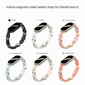 BEEFLYPOWER Nouveau <span class=keywords><strong>Bracelet</strong></span> Officiel Design Tendance en Cuir avec Chaîne Métallique Creuse et Boucle Magnétique pour Xiaomi Mi Band <span class=keywords><strong>8</strong></span> 8NFC - Product Image 2