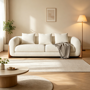 Sofá de Lujo de Terciopelo Blanco de Alta Gama con Patas de Madera Maciza, Juego de Sofás Modernos, Venta al Por Mayor de Fábrica - Product Image 1