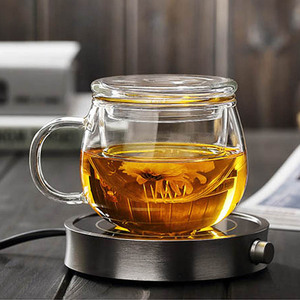 Taza de elaboración de té de flores de vidrio de borosilicato alto con separación de mango Juego de tazas de tres piezas de cubierta plana de oficina divertida - Product Image 3
