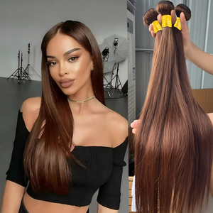 Ciocche di <span class=keywords><strong>Capelli</strong></span> Umani Lisci Marroni # Extensioni di <span class=keywords><strong>Capelli</strong></span> Umani Vergini Lisci in 4 Colori, 1 Fascio di <span class=keywords><strong>Capelli</strong></span> Remy Marrone <span class=keywords><strong>Cioccolato</strong></span> - Product Image 1