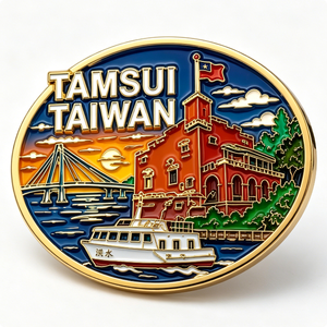 Tamsui Taiwan Souvenir Metal <b>Pin</b> Gold Plated Hard Enamel Travel Collectible Round Shape Zinc Alloy Craft - Product Image 3