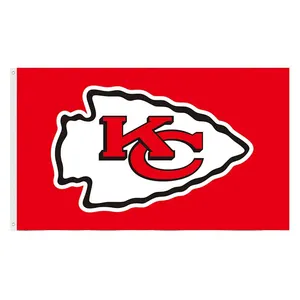 Nfl Kc Chiefs Kansas Stadshoofden Vlag 3X5 Ft 100% Polyester Gebruikt In Super Bowl Custom Kansas City Kc Chiefs Vlaggen