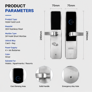 Serrure de porte intelligente en acier inoxydable résistante au feu pour hôtel, avec carte-clé RFID et clé maîtresse, pour portes en bois - Product Image 3