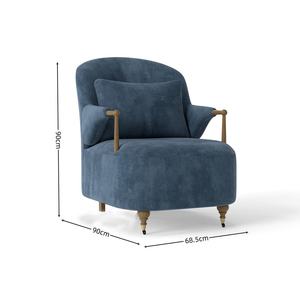 Fauteuil d'appoint vintage français avec accoudoirs en bois et roulettes - Fauteuil de loisirs individuel rembourré - Product Image 2