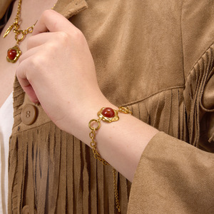 Pulsera de Ágata de Diseño con Cadena de Oro y Piedras Engastadas, Joyería para Mujer, Regalo, Brazalete de Moda - Product Image 3