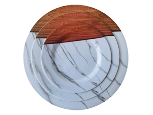 メラミン食器セット マーブル＆ウッドカラー プレート - Product Image 1