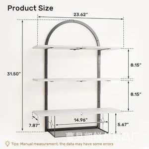 Arched Wrought Iron Four Tier Wall Mounted <b>Shelf</b> Wooden Retro Storage <b>Rack</b> With Mesh Basket Multipurpose Durable - Product Image 4