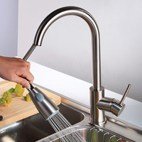 Robinet de cuisine moderne en acier inoxydable 304 nickel brossé à poignée unique avec douchette extractible