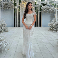 Robe de soirée sirène blanche de luxe de Dubaï avec manches courtes pour femmes, robes de mariée pour fêtes Lsz291-1