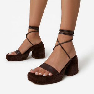Sandalias de tacón <span class=keywords><strong>bajo</strong></span> y grueso para mujer, zapatos de tacón alto con punta abierta, Sexy, con cordones, para fiesta, para uso diario, talla grande 47 - Product Image 3