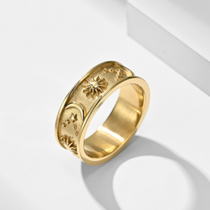 Hochwertige 8mm Unisex Edelstahl-Spinner-Ringe Vintage Goth Böse Augen Ovaler Schliff mit Goldplattierung für Hochzeit und Verlobung - Product Image 3
