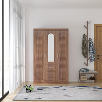 Prix de Gros Meuble de Chambre Armoire à 3 Portes en MDF 15 mm Marron Rangement Chambre Avec Miroir