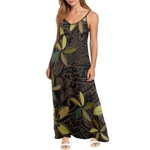Vestido <span class=keywords><strong>de</strong></span> espagueti informal con estampado a pedido para <span class=keywords><strong>mujer</strong></span>, vestido <span class=keywords><strong>de</strong></span> tapa Mumu tatuado <span class=keywords><strong>de</strong></span> Samoa Polinesia, vestido sin mangas con hombros descubiertos OEM - Product Image 5