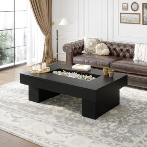 Tavolino da Caffè in Legno con Illuminazione RGB Personalizzabile, Design Moderno con Vano Centrale per Hotel e Appartamenti - Product Image 3