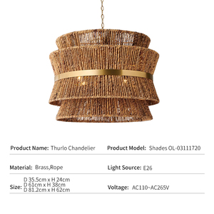 Modern Brass Chandelier Nordic Woven Rope Dining Room Villa Lamp Handcrafted Designer Thurlo Chandelier Lighting Fixture <strong>Light</strong> - Product Image 4