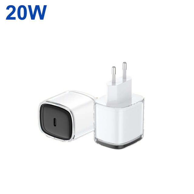 20W GaN PD QC3.0 Dual Port USB-C Foldable Plug Wall Charger Transparent Shell Compact Mini Fast Power Adapter for Smartphone