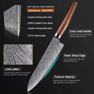 Cuchillo <span class=keywords><strong>de</strong></span> Cocina Profesional <span class=keywords><strong>de</strong></span> Acero Láser Damasco 5CR15Mov, Cuchillo <span class=keywords><strong>de</strong></span> <span class=keywords><strong>Chef</strong></span> para Cortar Carne, Verduras y Frutas, Mango <span class=keywords><strong>de</strong></span> Madera <span class=keywords><strong>de</strong></span> Color - Product Image 4