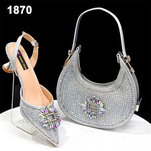 Bestway Tacones de alta calidad <span class=keywords><strong>Zapatos</strong></span> elegantes y conjunto de bolsos con piedras para damas Telas de encaje - Product Image 4