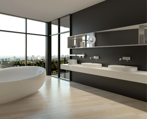 Ensemble de vanité de salle de bains de style moderne en bois massif à montage mural de qualité hôtelière de luxe avec miroir intelligent dessus en pierre artificielle noire - Product Image 6