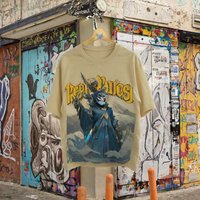 Kaos Pria Statue Liberty Bordir Bunga Cetak Loose Fit Lengan Pendek Streetwear Kasual 220 Gram 100% Katun