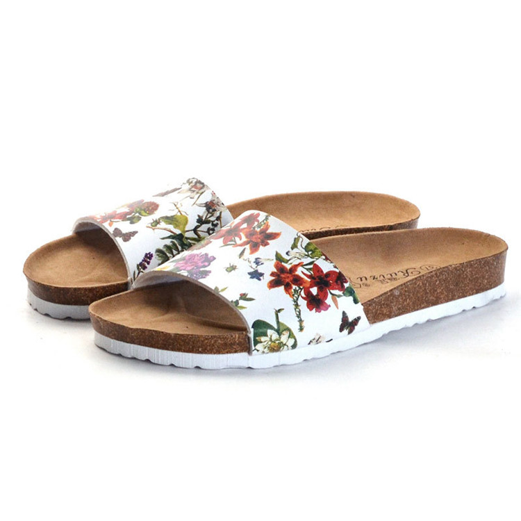 Ladies Slippers and Sandals Slides Slipper Cork Wood Flower Printing Custom Designer Slippers