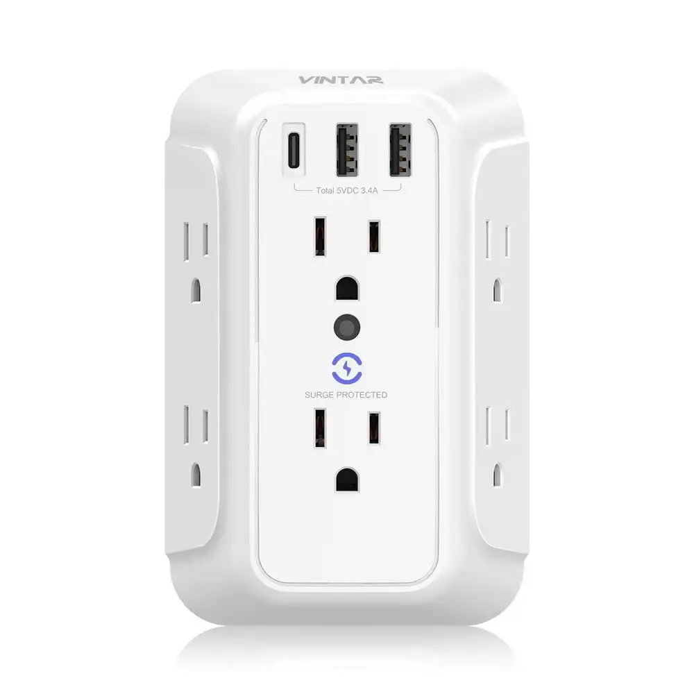 Protecteur de surtension VINTAR prises multi-prises 6AC Extender USB chargeur mural multiprise