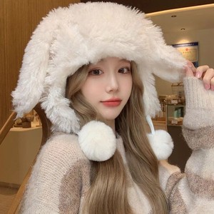 Mùa đông trắng sang trọng phim hoạt hình tai thỏ Lei Feng Mũ Nữ giảm tuổi ngọt ngào và đáng yêu mũ bảo vệ tai ấm áp - Product Image 4