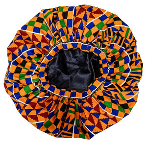Tissu africain imprimé à la cire design ankara <span class=keywords><strong>bonnet</strong></span> unisexe doublé de <span class=keywords><strong>satin</strong></span> longue bande cheveux imperméable chapeau de douche support design personnel - Product Image 3