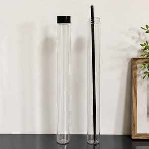 Envases cilíndricos delgados de plástico transparente de 600 ml, tipo tubo de ensayo, herméticos, para postres, cafeterías y yogurterías - Product Image 1