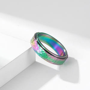 Handmade Hammered Honeycomb Titanium Steel Rotating <b>Rings</b> Unisex Minimalist Jewelry Geometric Design Gift - Product Image 3