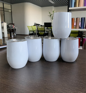 12oz Glossy White Egg Shape Sublimation Blank Stemless Wine Tumbler Glass with <b>Sliding</b> Lid and Straw for Customized Gifts - Product Image 1