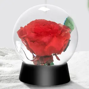 Resina natural preservada rosa vermelha flores secas decorativas, bola de resina natural com base preta, rosas da eternidade natal