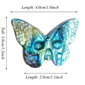 Vente en gros de crânes de papillons en <span class=keywords><strong>labradorite</strong></span> naturelle Stong Flash, pierre de cristal, artisanat modèle gravé pour cadeau - Product Image 2
