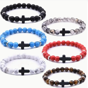 Bracelet tendance noir pour hommes et femmes, avec perles, croix, œil <span class=keywords><strong>de</strong></span> tigre naturel, <span class=keywords><strong>pierre</strong></span> <span class=keywords><strong>de</strong></span> <span class=keywords><strong>lave</strong></span>, turquoise, cristal <span class=keywords><strong>de</strong></span> guérison, <span class=keywords><strong>pierre</strong></span> précieuse, cadeau - Product Image 1
