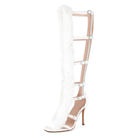 Sandales à talons hauts en fausse fourrure, à bout ouvert, avec bride réglable, pour soirée/mariage, chaussures tendance pour femmes