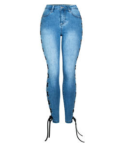 Jeans skinny <span class=keywords><strong>taille</strong></span> haute sexy pour femmes pantalon en denim bleu clair jeans <span class=keywords><strong>slim</strong></span> à lacets pour femmes <span class=keywords><strong>jegging</strong></span> - Product Image 4