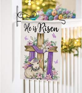 Cruz de Pascua Bandera de jardín Fe Lirio Cordero Hojas de eucalipto Mariposa Decoración de patio 12*18 pulgadas Bandera de jardín - Product Image 2