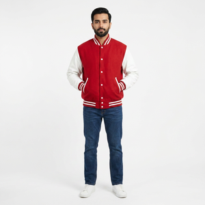 FINER THREADS Custom Men's Genuine Leather Stand Collar Front Logo Breathable Embroidered Knitted Varsity <b>Jacket</b> Winter - Product Image 1