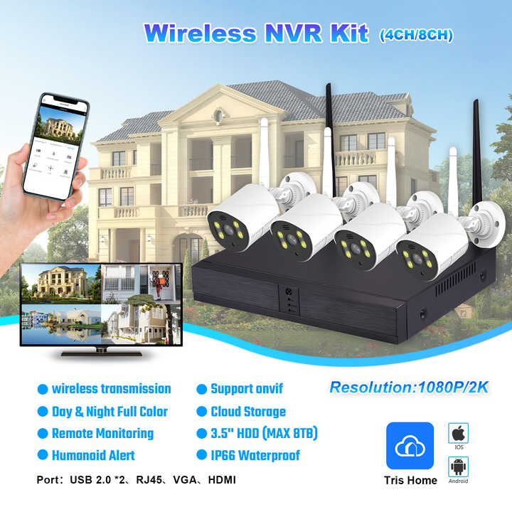 1080P Wireless NVR Kits CCTV Security Camera System Motion Detection ...